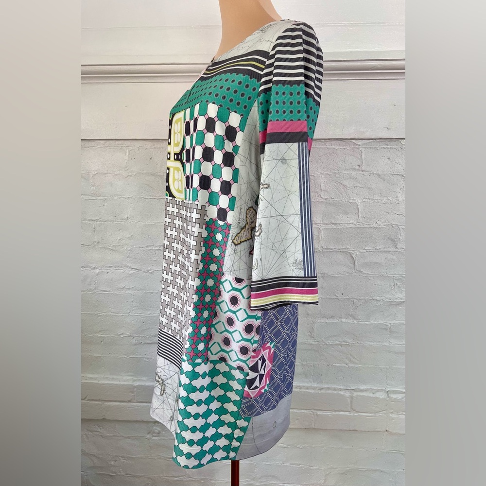 Vilagallo Tesa Manaba Print Shift Dress Above The Knee Geometric Twill - Picture 4 of 14
